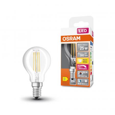 OSRAM E14 SUPERSTAR+ CLASSIC LED Lampe dimmbar 2,2W wie 25W 2700K warmweißes Licht matt hervorragende Farbwiedergabe CRI > 90